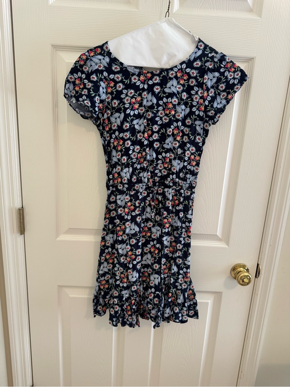 LOFT Navy Floral Short Sleeve Dress